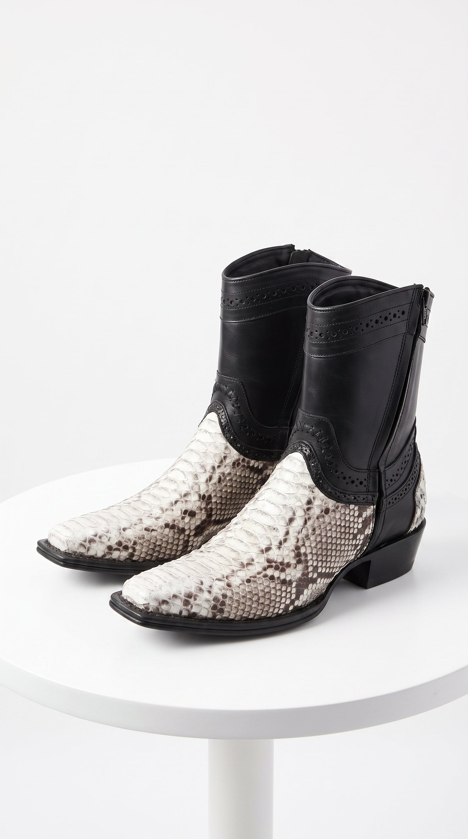Men’s Natural Python Western Boots with Black Shaft, European Toe Vaquero Dress Boots LAB-76B5749