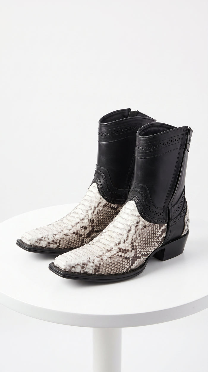 Men’s Natural Python Western Boots with Black Shaft, European Toe Vaquero Dress Boots LAB-76B5749