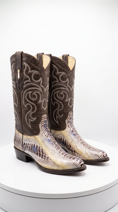 Los Altos Men’s Natural Ostrich Leg Cowboy Boots, Exotic Western Dress Boots