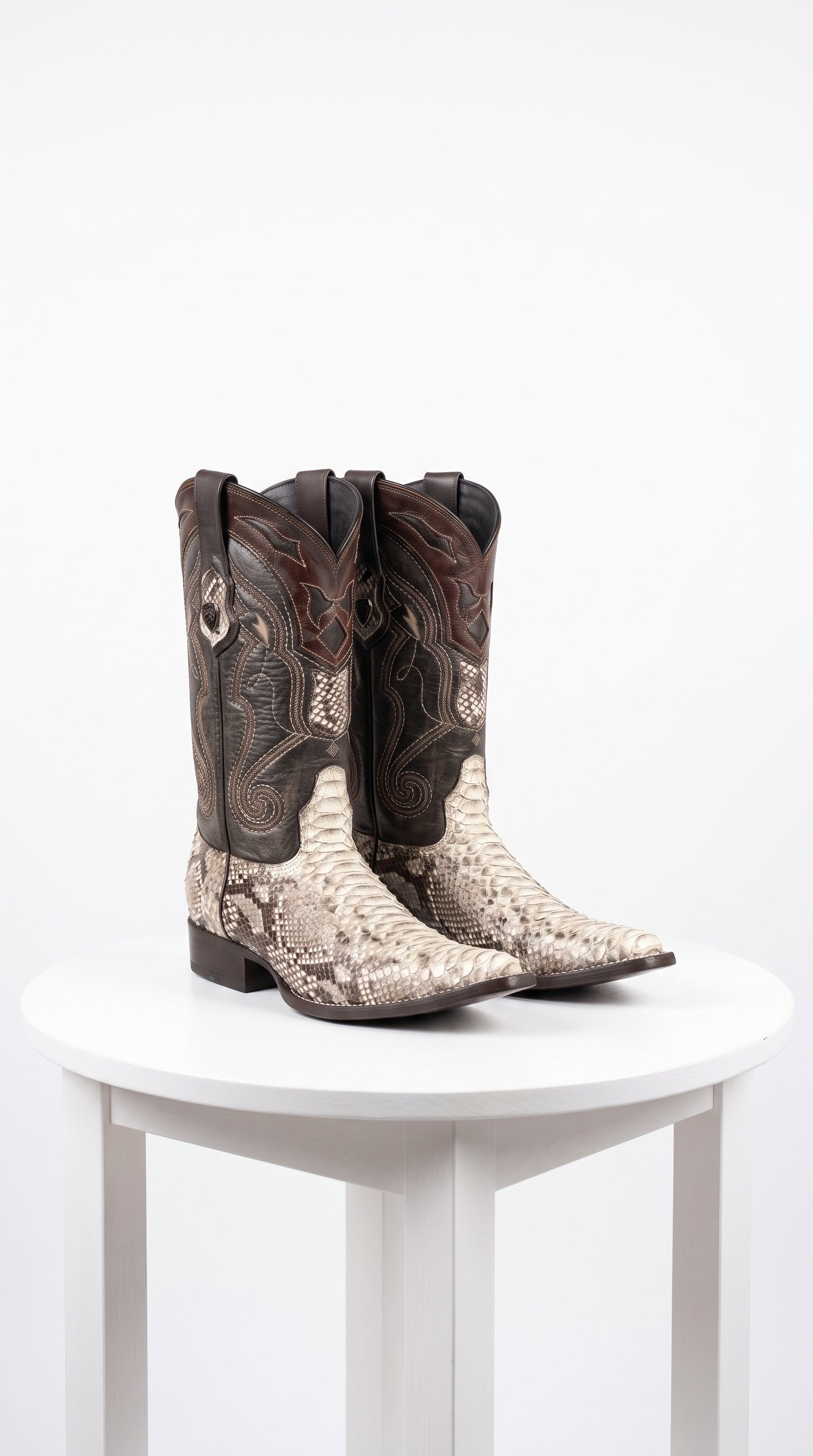 Men’s Natural Snake Skin Pointed Toe Western Boots, Exotic Cowboy Dress Boots