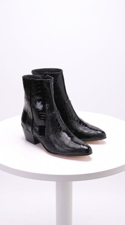 Los Altos Men’s Black Exotic Skin Dress Ankle Boots, Short Western Cowboy Boots