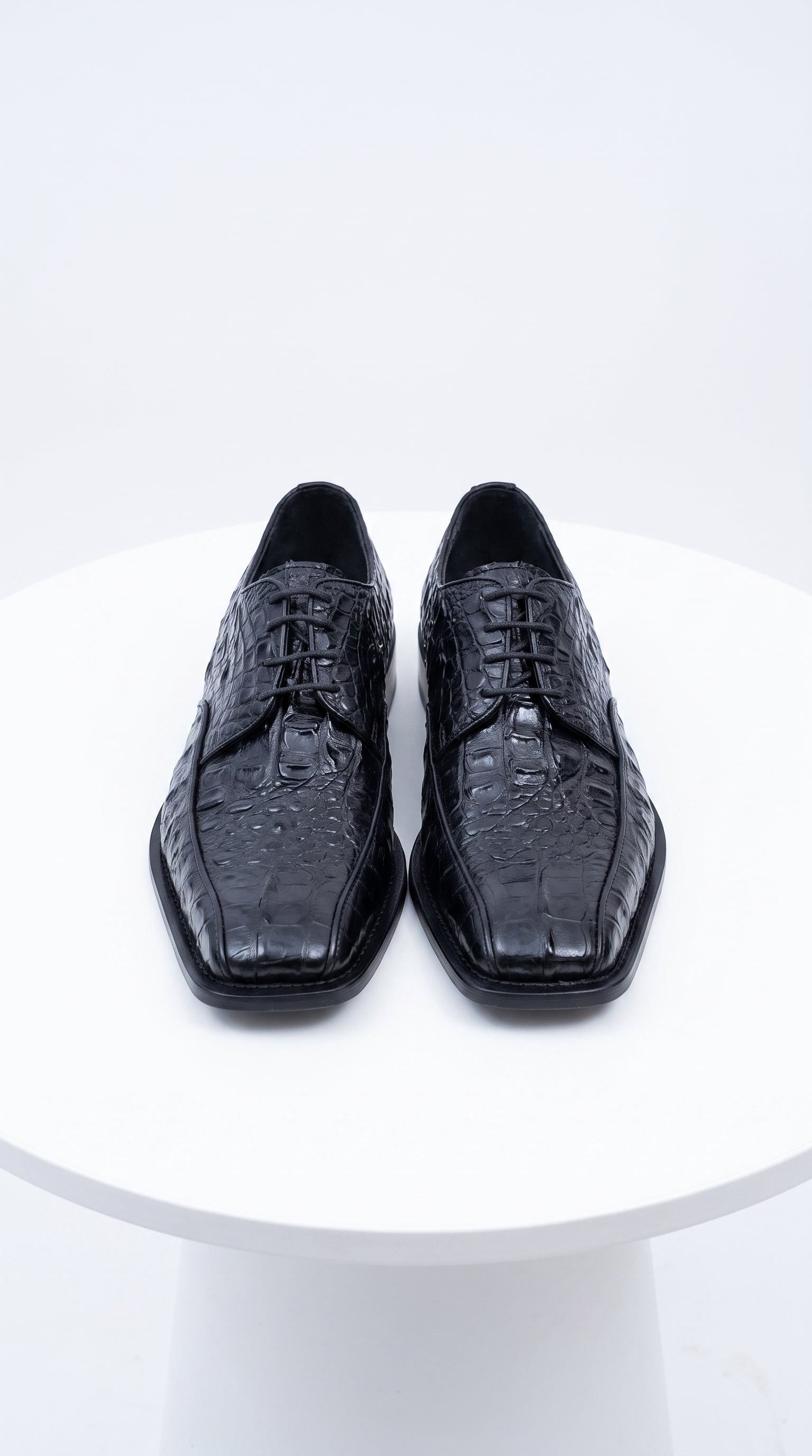 Los Altos Men’s Black Gator Belly Dress Shoes, Exotic Lace-Up Formal Shoes
