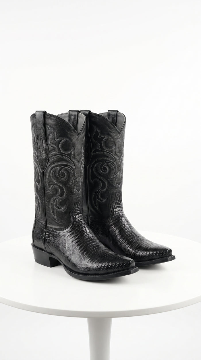 Los Altos Men’s Black Lizard J Toe Cowboy Boots, Exotic Western Dress Boots