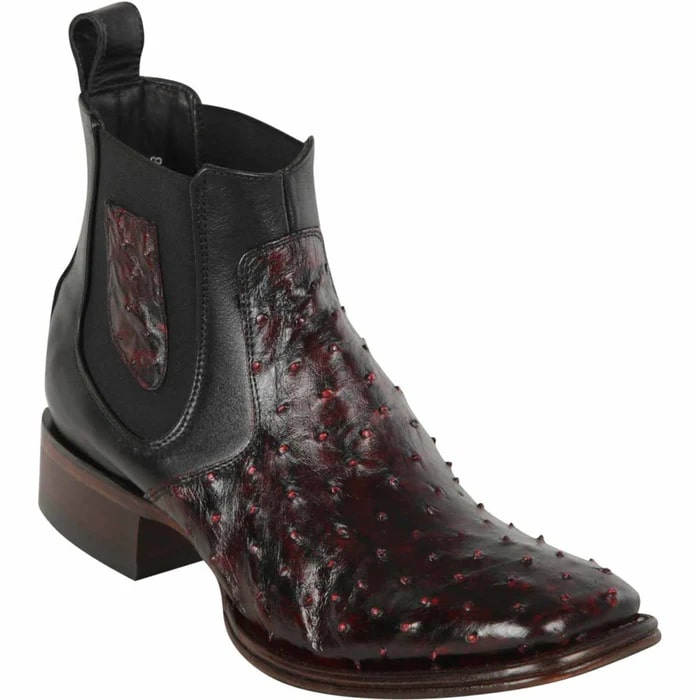 Short Square Toe Black Cherry Ostrich Boot