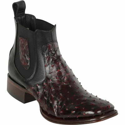 Short Square Toe Black Cherry Ostrich Boot