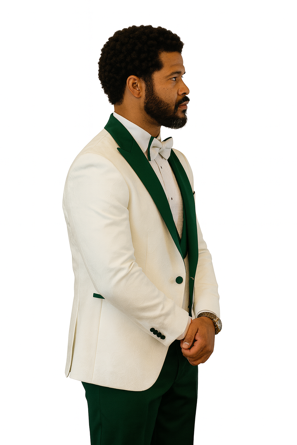 Paisley Green & White Peak Lapel Formal Set