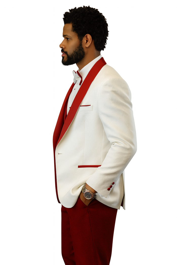 Hilton White Red Paisley Peak Lapel Tuxedo Set