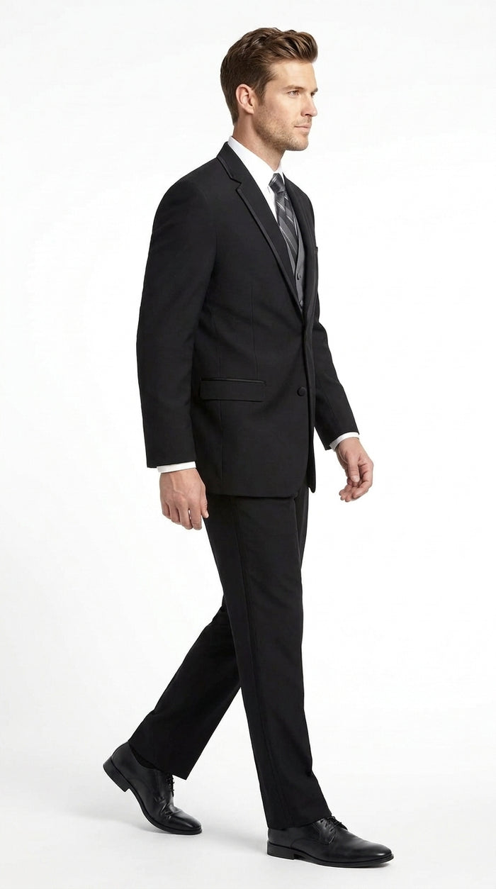 Men’s Black 3-Piece Wool Suit with Gray Vest – 2 Button Wedding, Prom & Formal Vested Suit