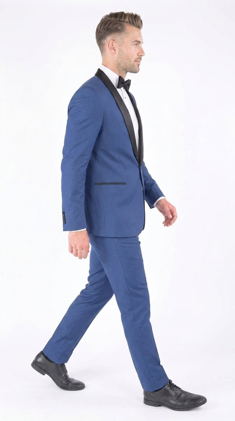 Men’s Cobalt Blue Tuxedo Suit – Black Shawl Lapel Wedding, Prom and Formal 2-Piece Suit