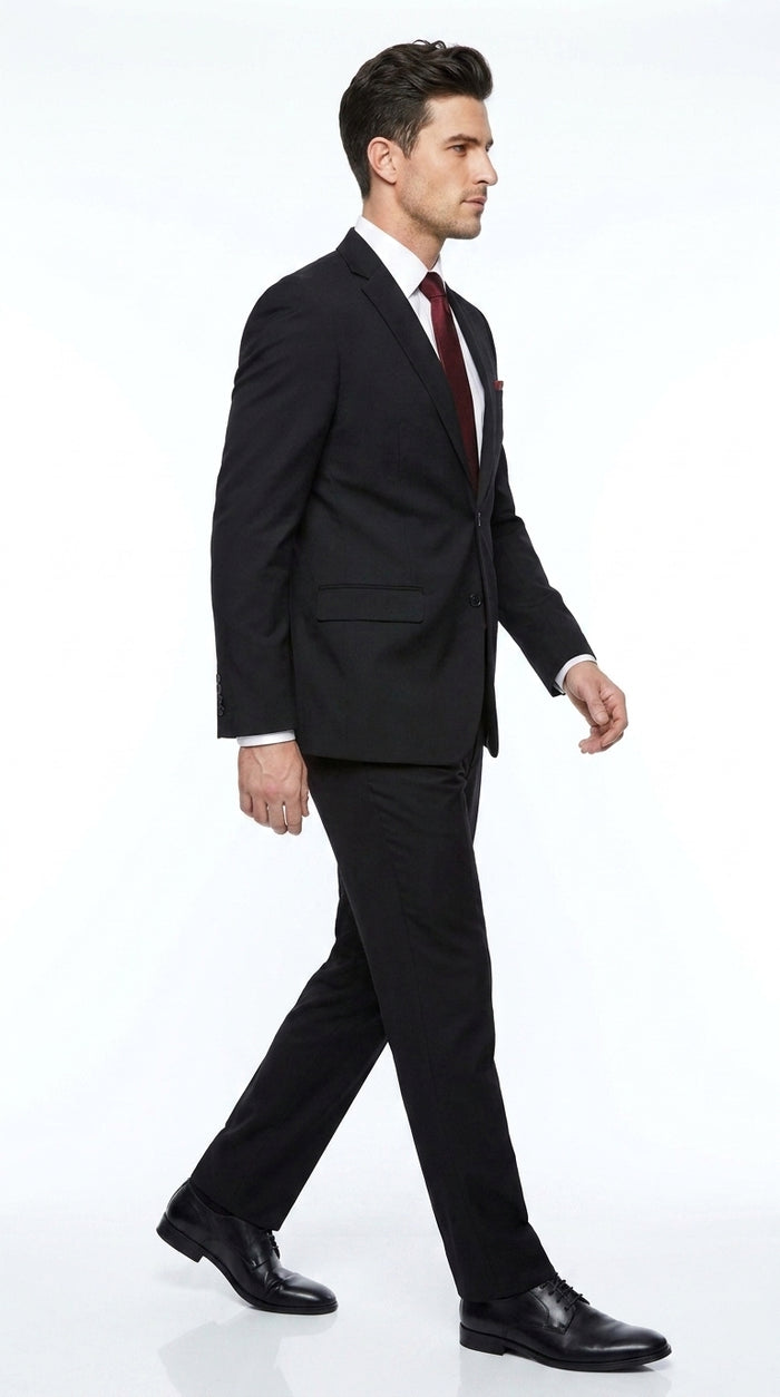 Authentic Tiglio Men’s Black 2-Button Suit – High-End Business, Wedding and Formal Suit