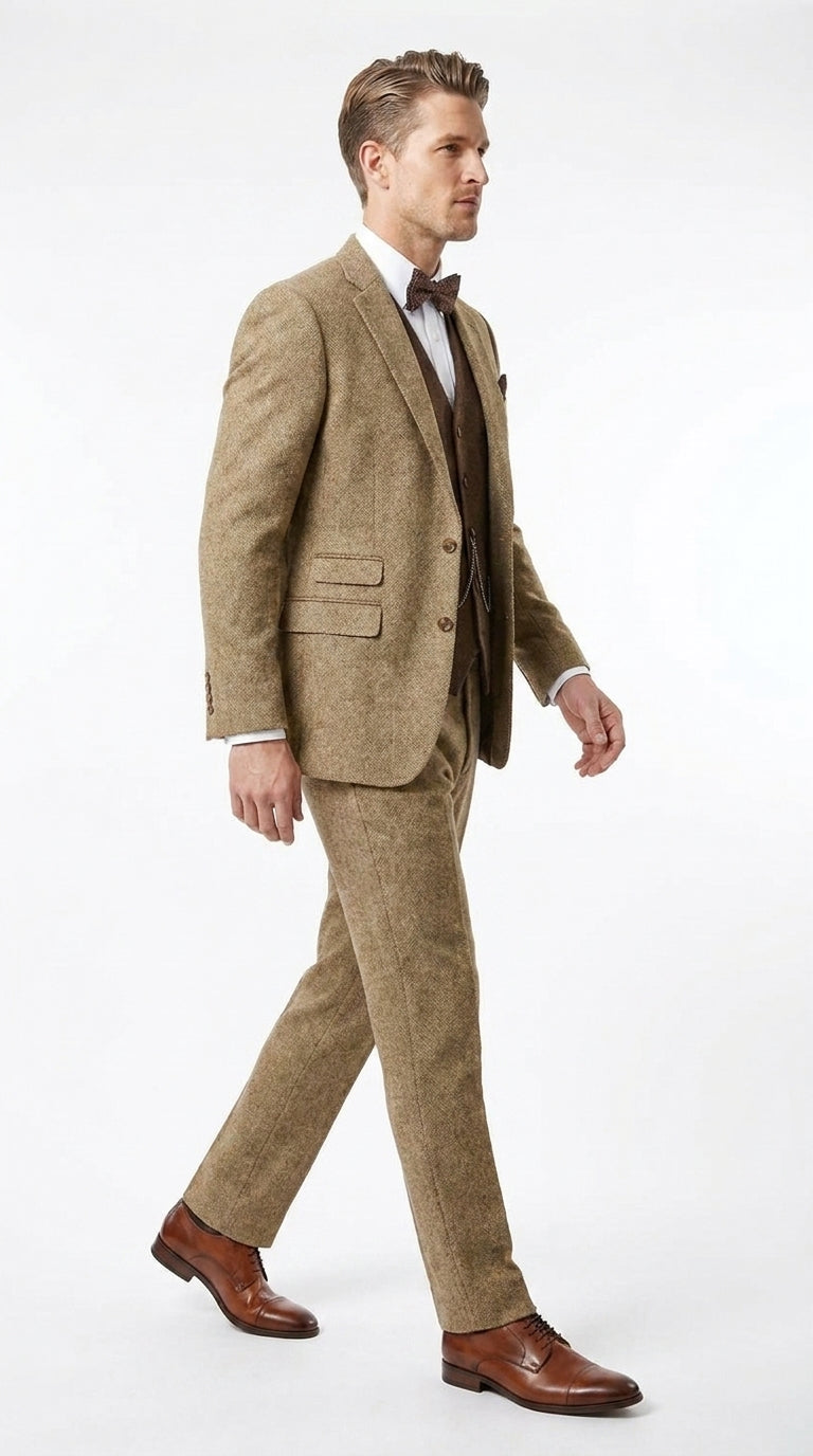 Men’s Great Gatsby 3-Piece Suit – Tobey Maguire Inspired 1920s Vintage Wedding Costume in Tan