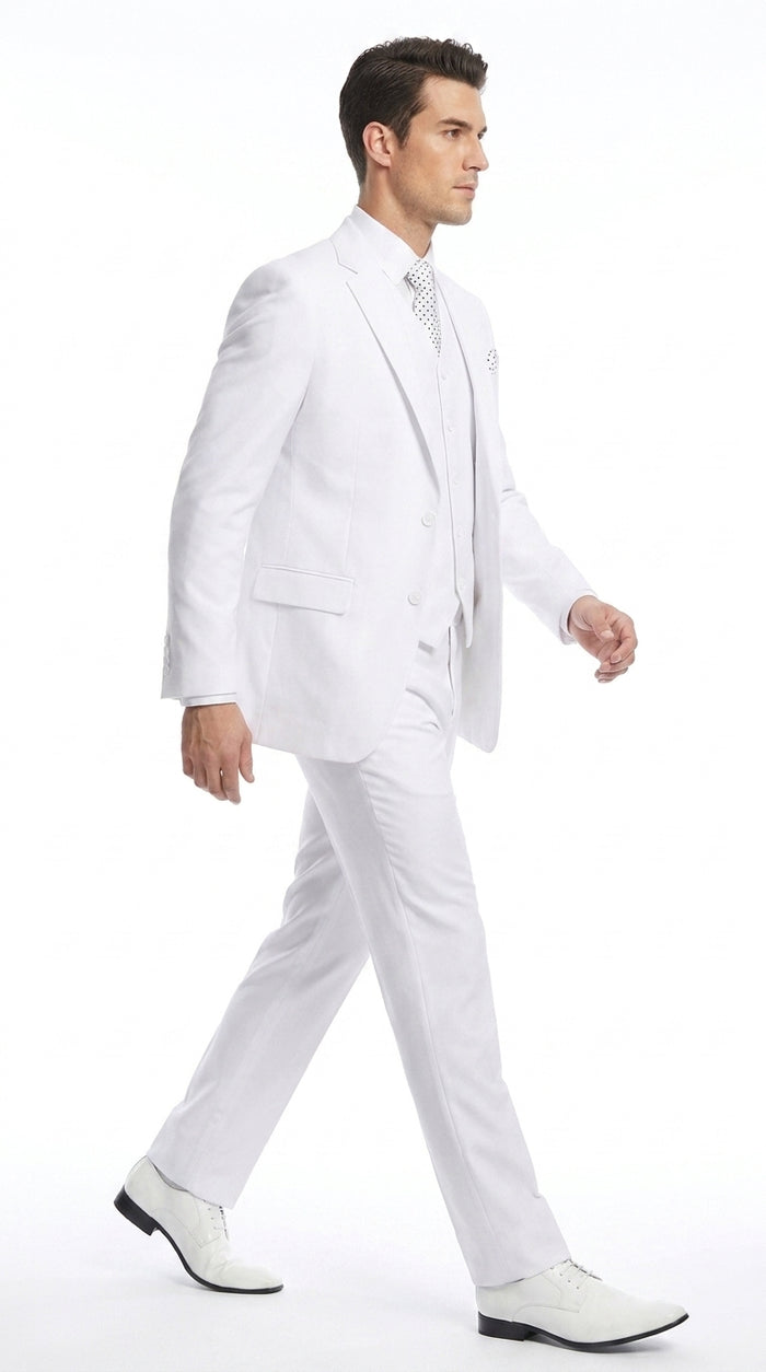 Men’s White 2 Button Wedding Suit, Modern Vested Formal Groom Prom Dress Suit