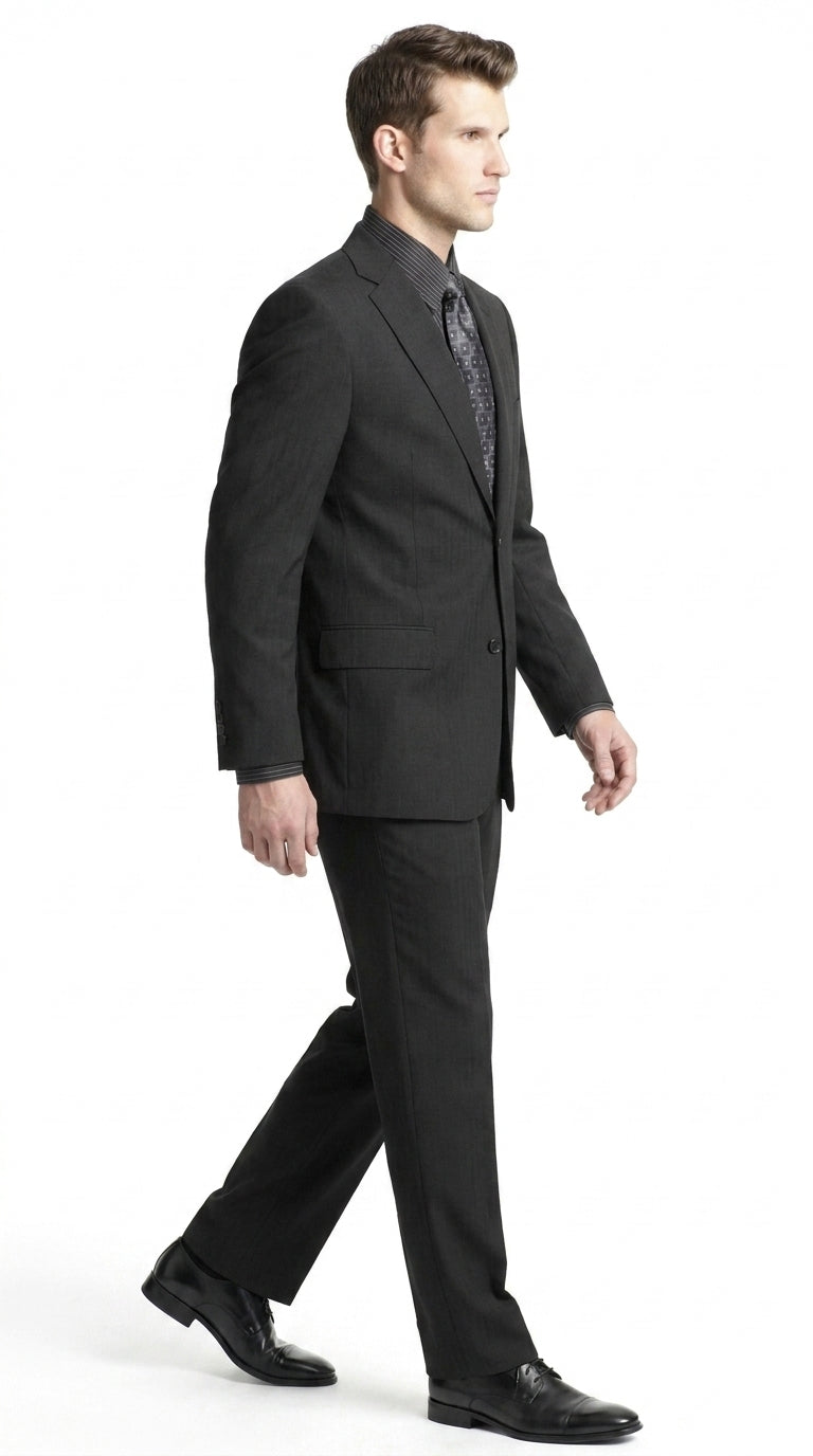 Men’s Charcoal Gray Super 150’s Wool 2-Piece Suit – Two-Button Hand Pick Stitch Business and Formal Suit