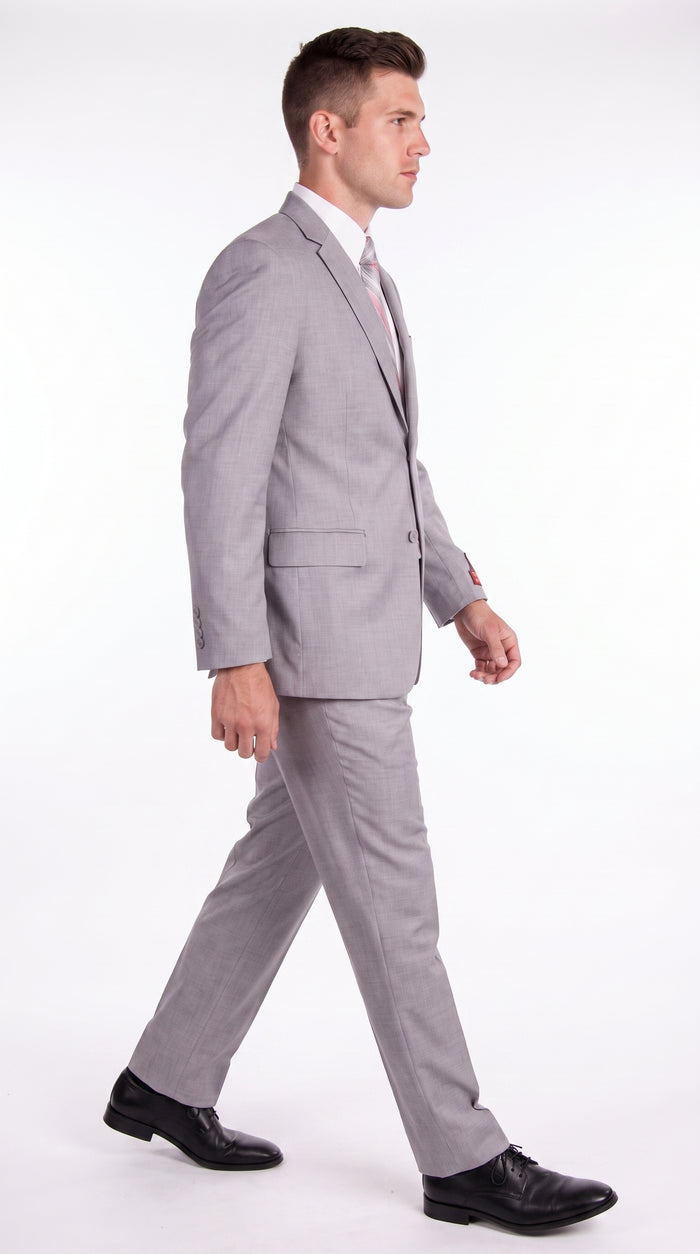 Tiglio Men’s Light Grey 2 Button Suit, High Quality Formal Wedding Business Dress Suit