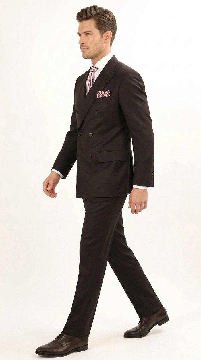 Apolo King Men’s Black Double Breasted Wool Suit, Classic Formal Wedding Business Dress Suit