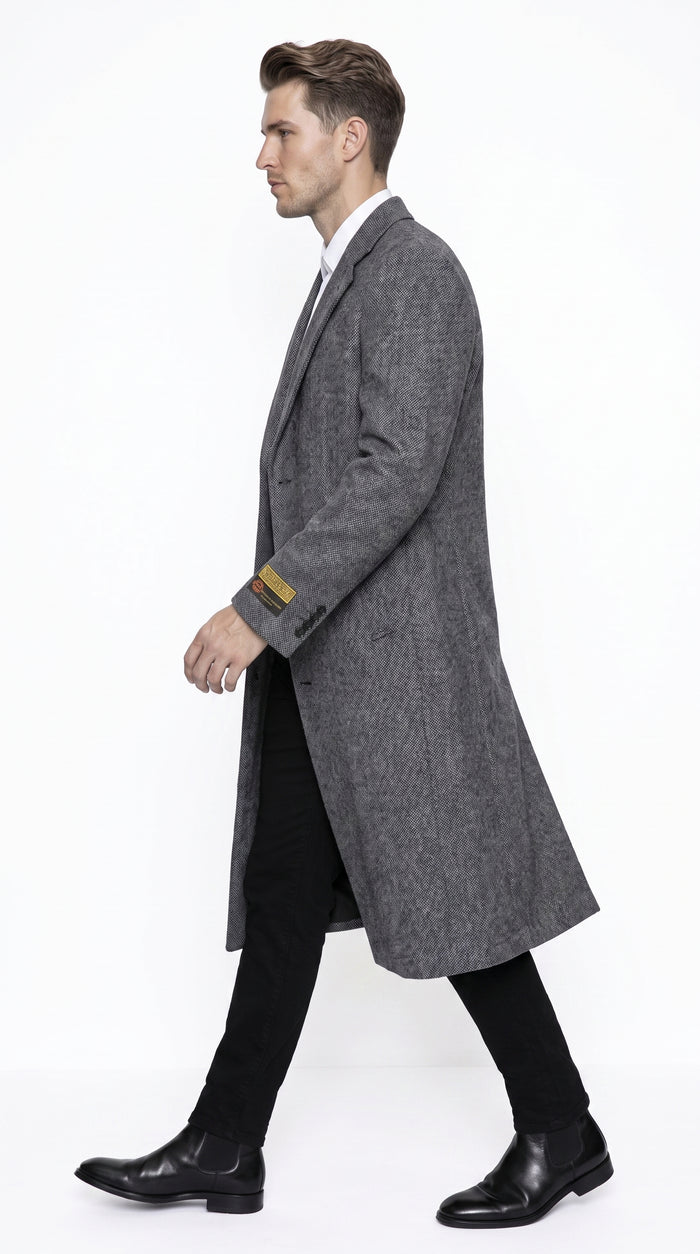 Men’s Grey Big and Tall Long Overcoat, Winter Dress Topcoat Outerwear Coat Up to Size 68