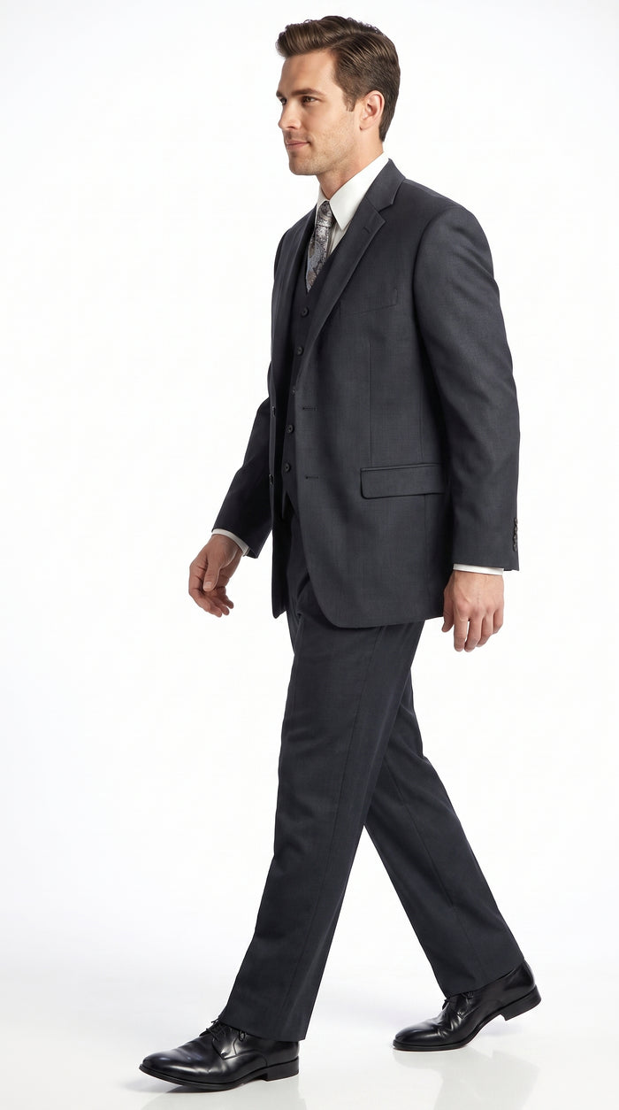 Men’s Charcoal 3 Piece Super 150s Italian Fabric Suit, 2 Button Classic Formal Dress Suit