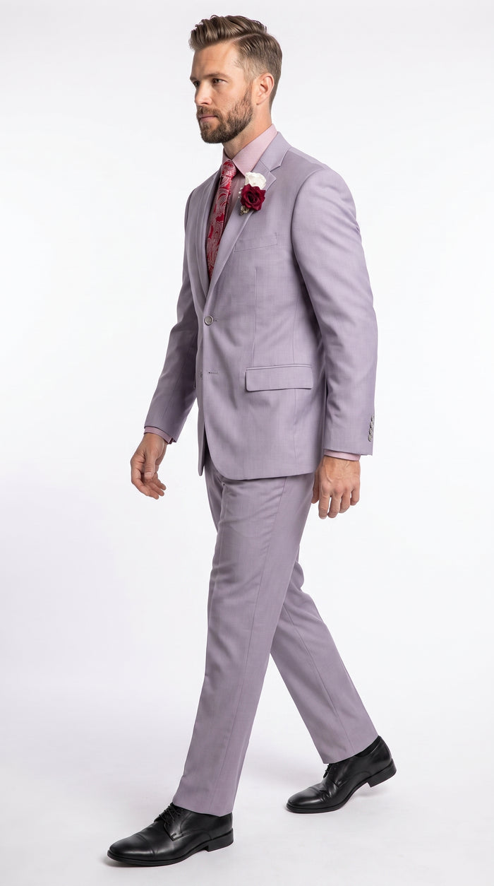 Men’s Light Grey 2 Button Suit, Modern Fit Formal Wedding Business Dress Suit