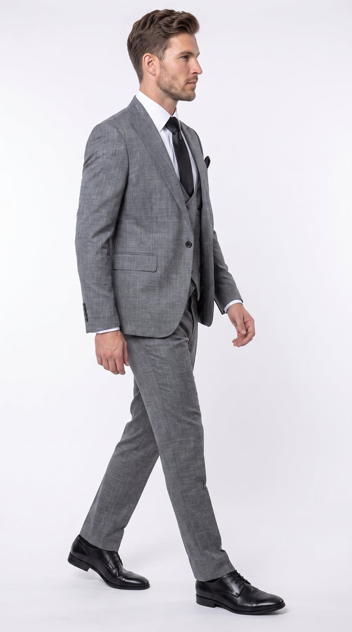 ROSSI MAN Max RM1784 Men’s Grey 3 Piece Suit, Formal Wedding Business Dress Suit