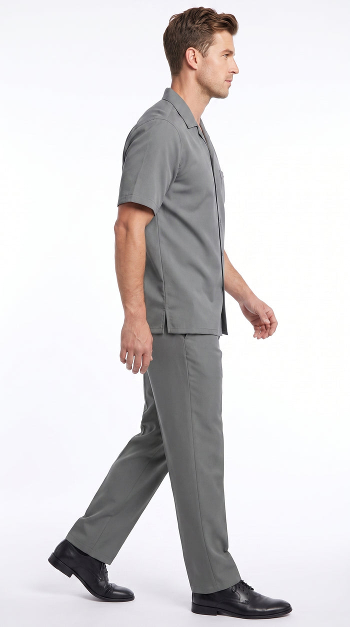 Men’s Grey Big and Tall Walking Suit, Short Sleeve Casual Shirt and Pants Set up to 6XL