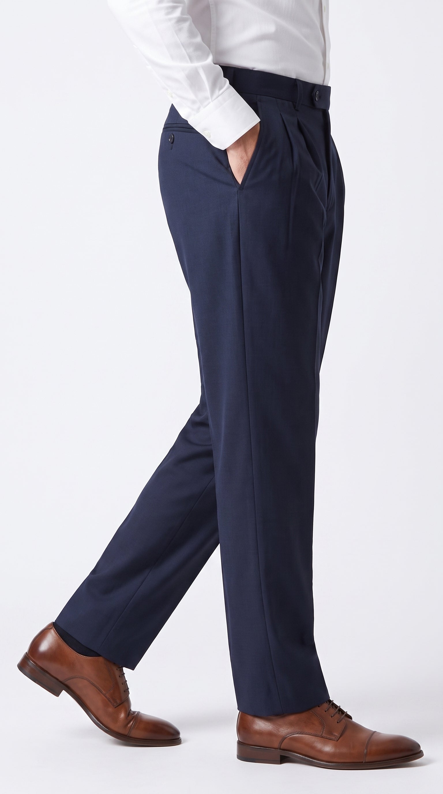 Men’s Navy Double Pleated Dress Pants, Formal Slacks for Business, Church and Special Events