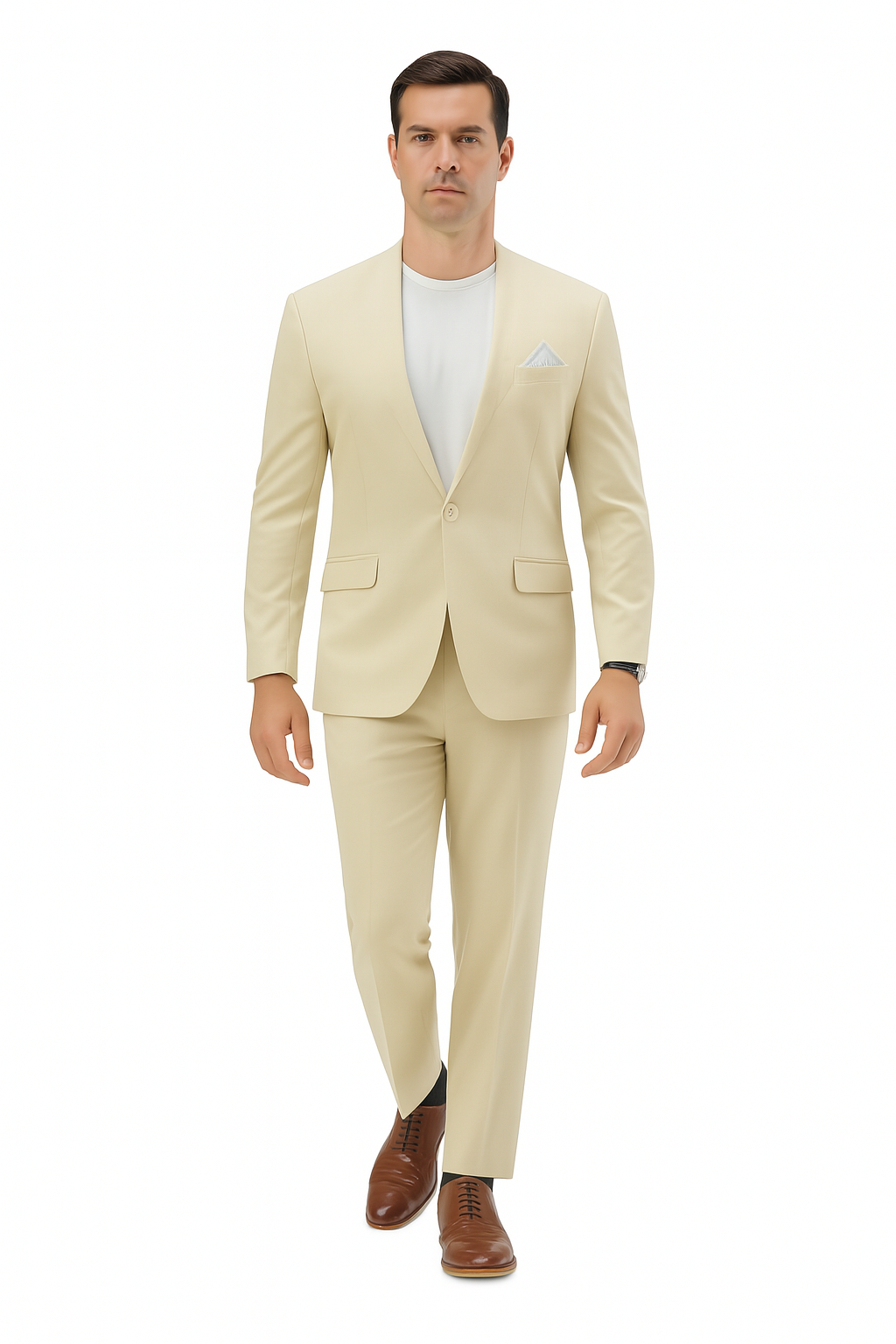 Two Piece Linen Suit Hybrid Fit No Collar