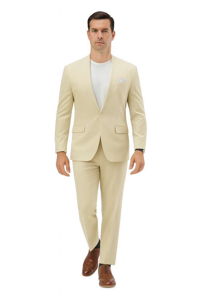Two Piece Linen Suit Hybrid Fit No Collar