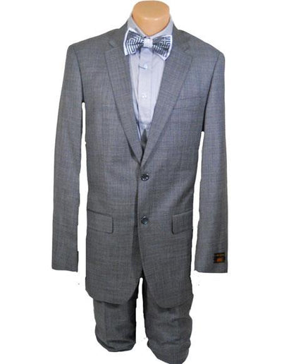 Men's High Fashion 100% Wool Silver Grey Extra Long Suits Flat Front Pants