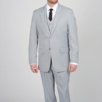 Men's Silver Two Button Vested Suit