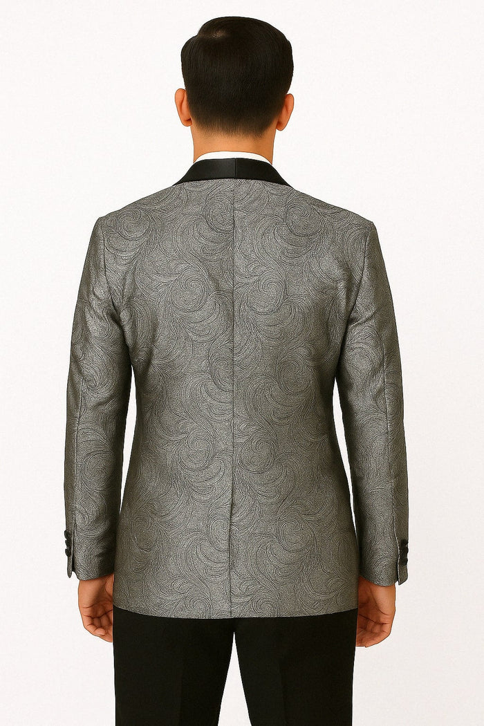 Silver & Black Paisley Tuxedo Blazer with Bow Tie