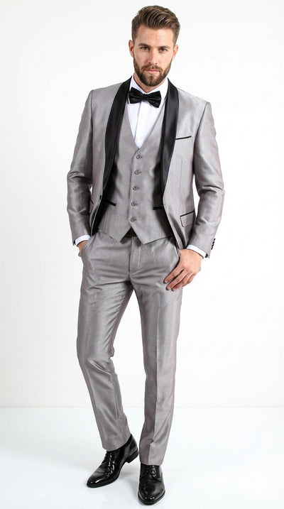 Silver Shiny Tuxedo 3 Piece Suit