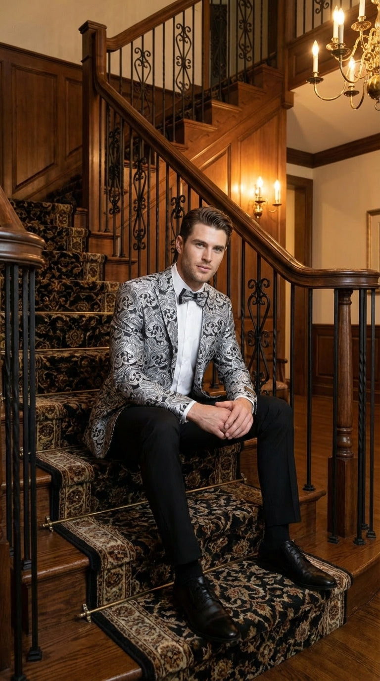 Silver and Black Paisley Prom Blazer
