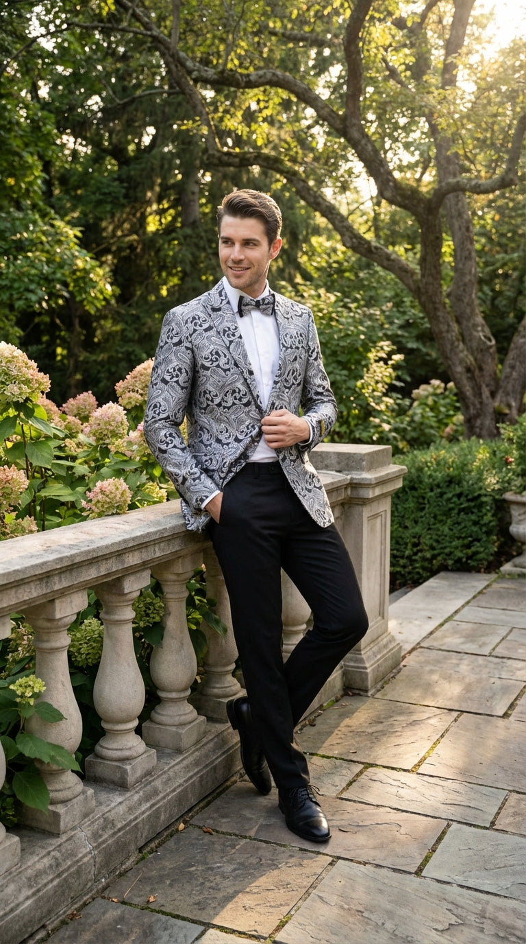 Silver and Black Paisley Prom Blazer