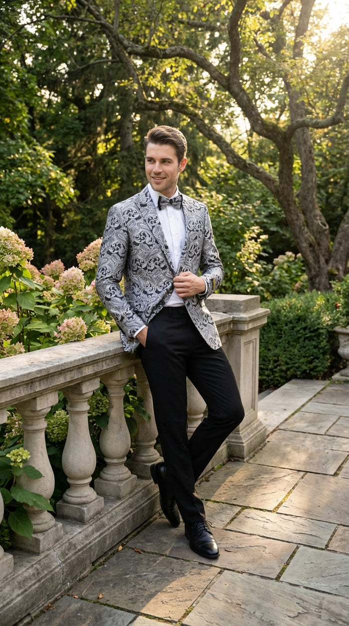 Silver and Black Paisley Prom Blazer