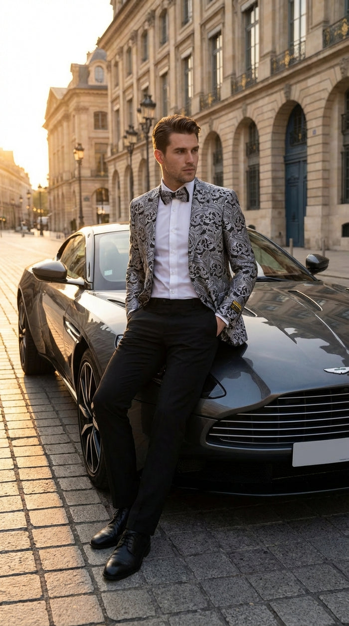 Silver and Black Paisley Prom Blazer
