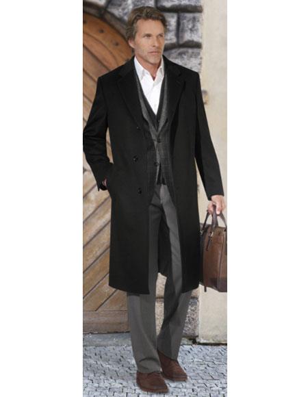 Men's Black Long Jacket Modern Fit Overcoat