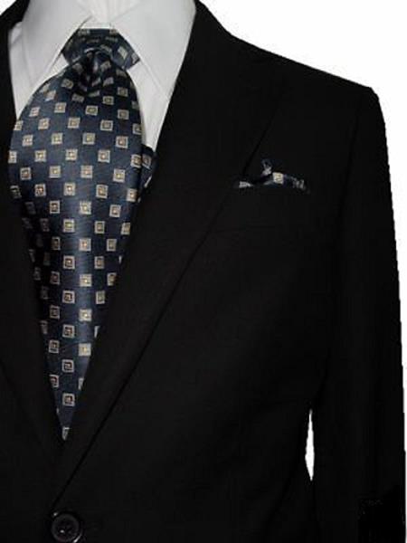 Bertolini Silk & Wool Fabric Men's Solid Black Two Button Wool & Silk Blends Suit