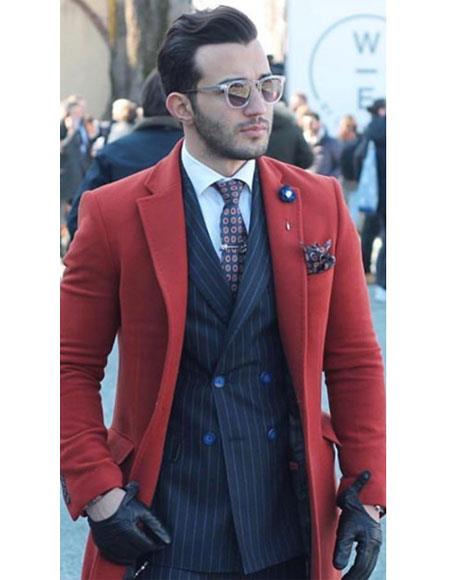 Mens Overcoat Red Mens Carcoat Long Jacket Three Quarter Wool Fabric Men's Car coat