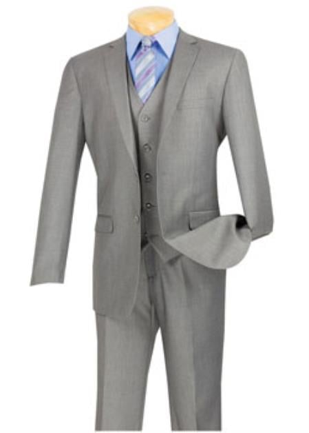Men's Heather Grey 3 Piece Executive Suit - Narrow Leg Pants