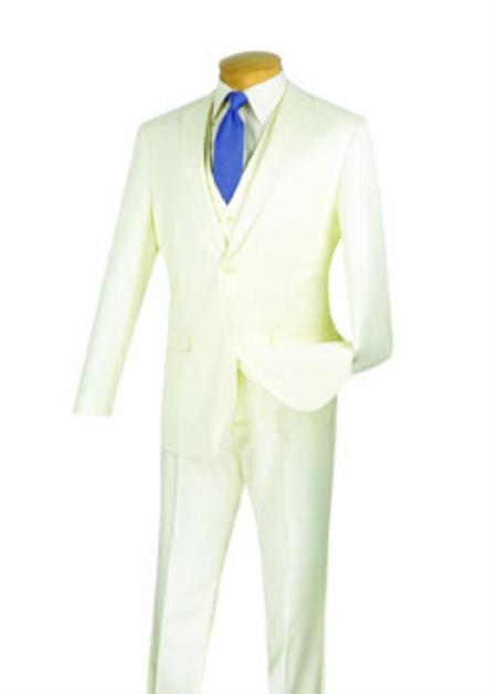 Men's Ivory 3 Piece Executive Suit - Narrow Leg Pants