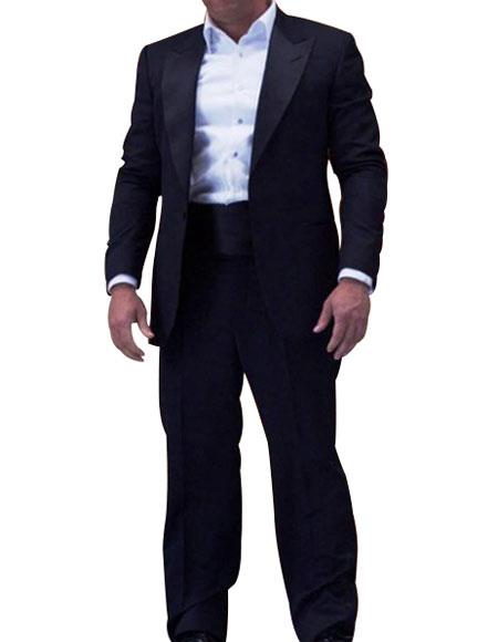 Men's 1 Button Midnight Blue Peak Lapel Tuxedo