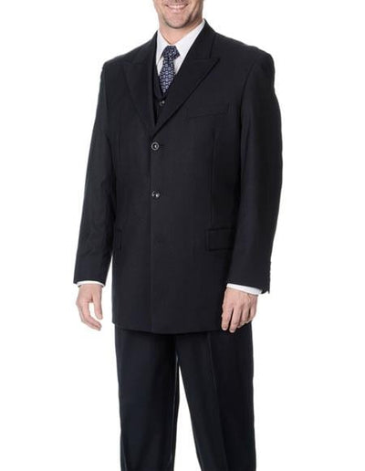 Brand: Caravelli Collezione Suit - Caravelli Suit - Caravelli italy Navy Blue Suit - Navy Suit Caravelli Mens Classic Fit Dark Navy 3-piece Vested Peak Lapel Suit