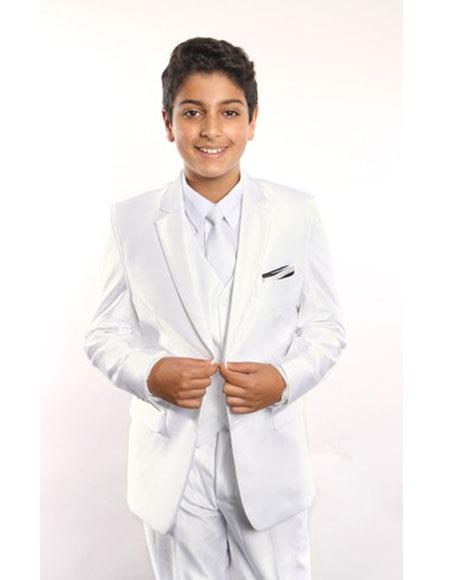Boy's 5 Piece Off White Kids Sizes Suit Perfect for toddler Suit wedding attire outfits Vested w/ White Shirt, Tie & Hanky Stylish Sheen