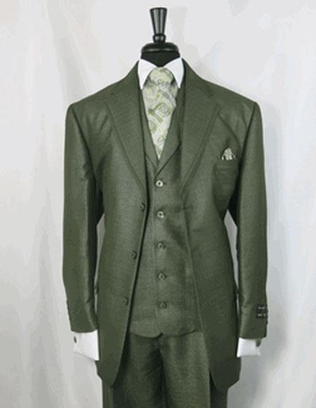 Men's Double Vents 3 Button Olive Green Cheap Priced Business Suits Clearance Sale