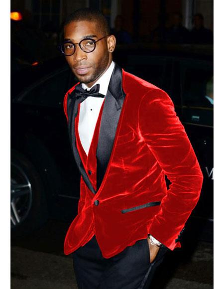 Alberto Nardoni Brand Men's Red Velvet Tuxedo Cheap Priced velour Blazer Jacket For Men ~ Sport coat - Red Tuxedo