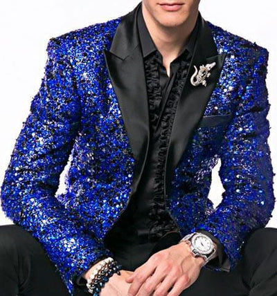 Glitter Sparkly Royal ~ Black Men's Sequin Paisley Dinner Jacket Tuxedo
