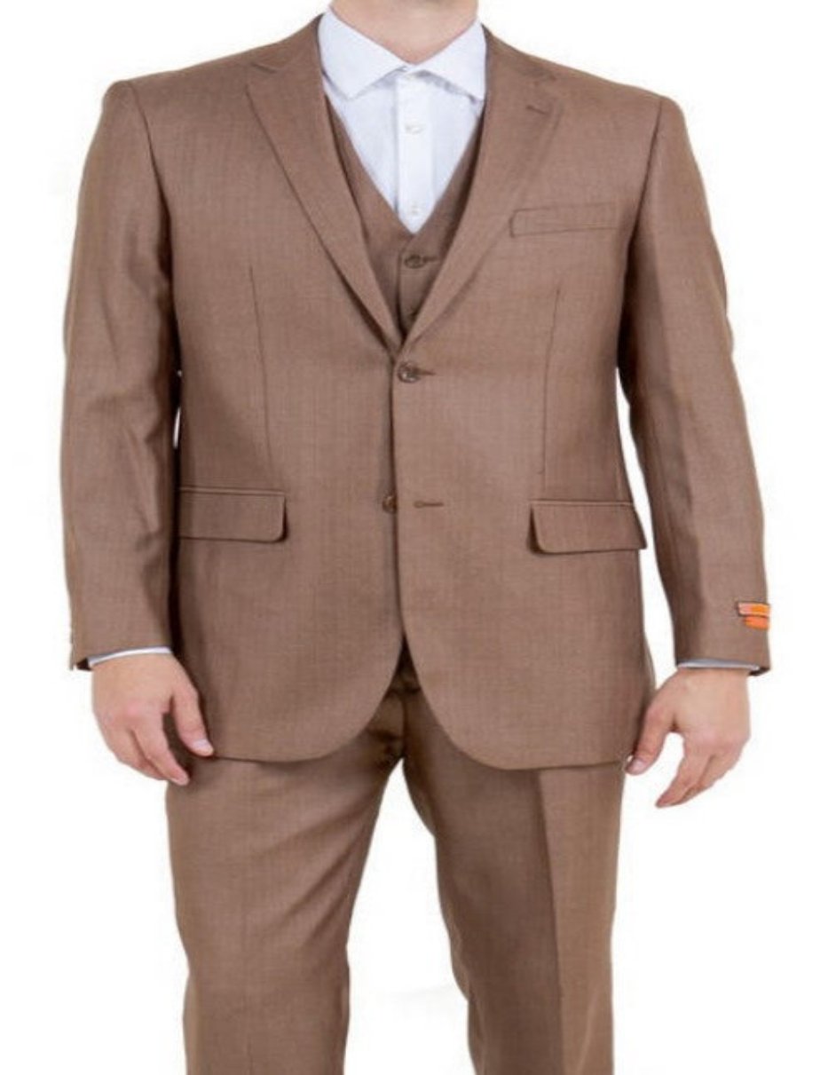Men’s Toast Beige Single Breasted Sharkskin Suit