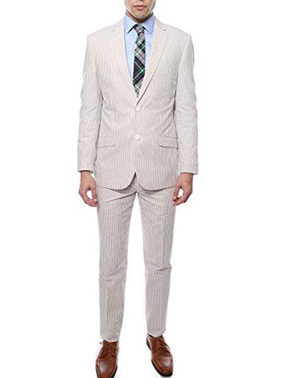 Men's Tan Seersucker Sear sucker suit Cotton 2 Piece Slim Fit Suit