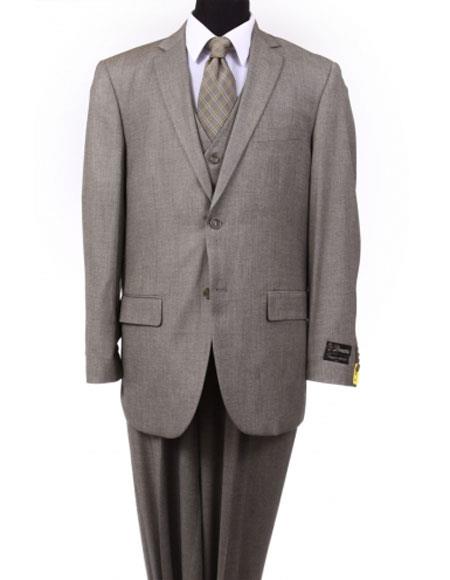 Men's 2 button Vested Pleated Pants Taupe ~ Dark Tan ~ Earth Suit toned Color