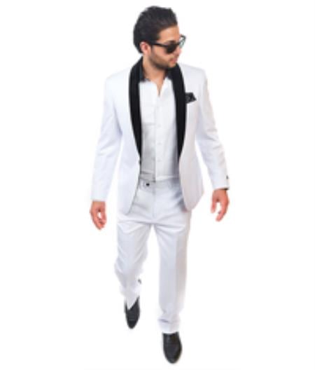Men's White Single Center Vent Slim Fit Suit
